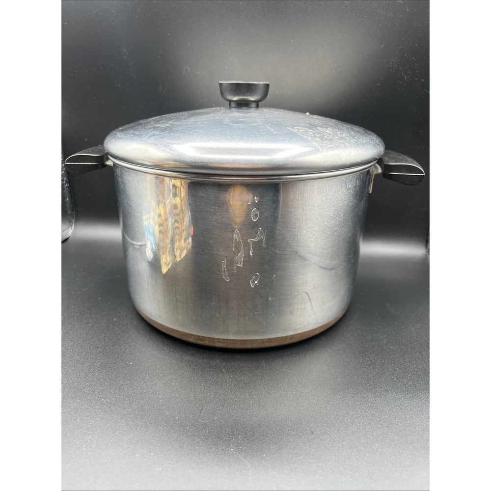 VTG Revere Ware 1801 4 Qt Stainless Steel Stock Pot Lid Copper Bottom 2363973